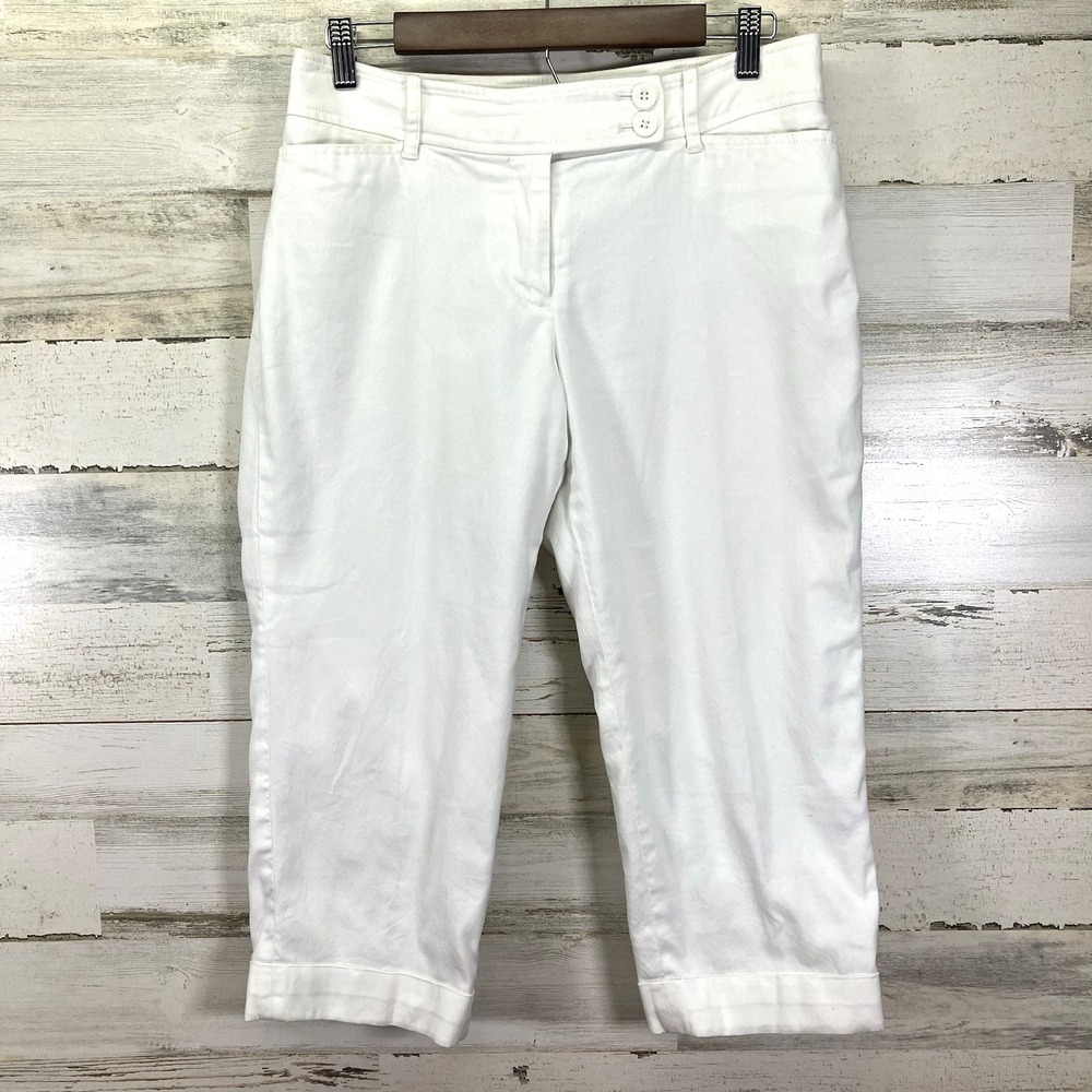 Ann Taylor LOFT Womens White Julie Fit Lined Straight Leg Crop Cuffed Pants 6P